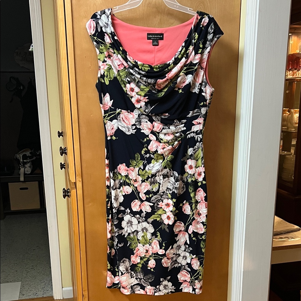 Maggy London Black Dress with Pink Floral Design